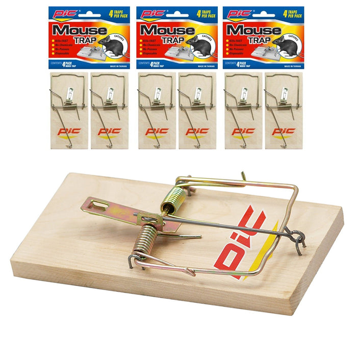 12 Mouse Traps Snap Spring Wooden Rodent Control Rat Mice Bait Trap Trays Boards