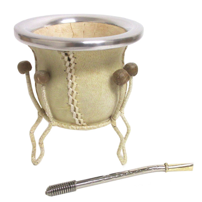 Mate Gourd Yerba Cup With Bombilla Straw Kit Genuine Leather Handmade Argentina