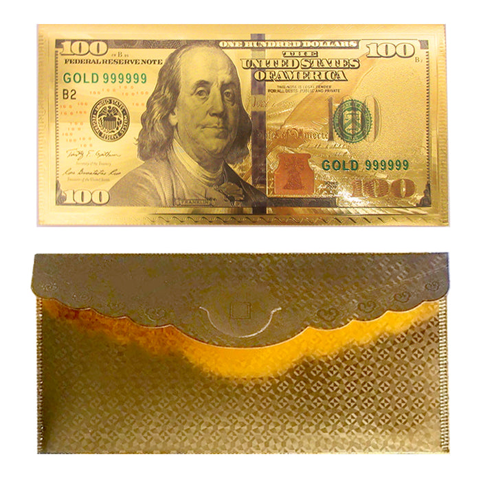 6x $100 Dollar Bill Envelope Gift Money Card Gold Foil Banknote Party Invitation