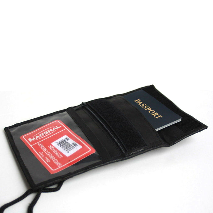 1 X Leather Badge Wallet Neck Strap ID Credit Card Holder Bifold Passport Pouch