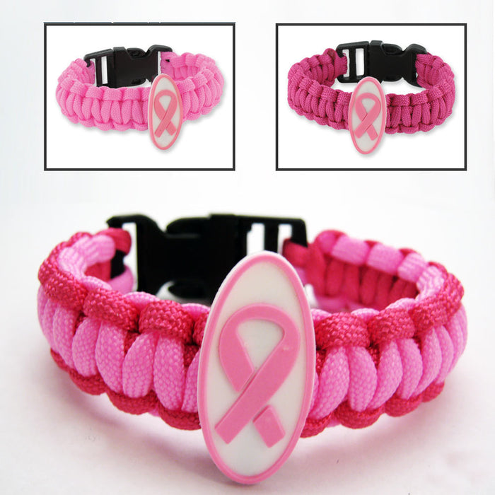 1 Womens Breast Cancer Awareness Bracelet Pink Ribbon Emblem Paracord Lanyard