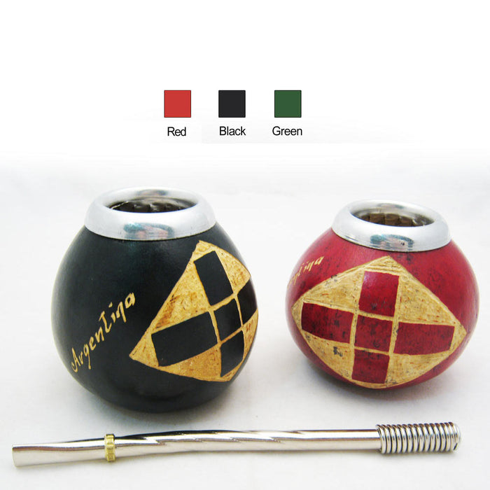 PAMPAs CARVED CROSS HAND MADE MATE GOURD for YERBA or TEA WITH STRAW BOMBILLA KIT ARTISAN NEW 7850