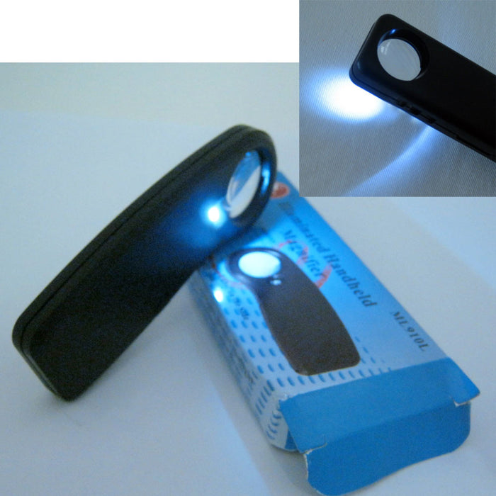 2Pc 10X Pocket Lighted Magnifier Bright LED Light Magnifying Loupe Reading Lens
