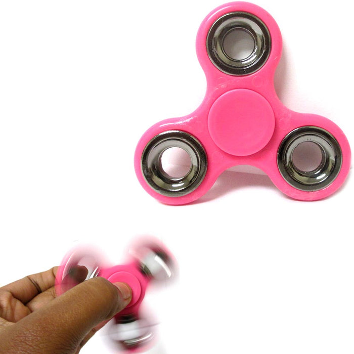 3 Fidget Spinner Gyro Silver Rim Toy EDC Finger Focus ADHD Kids Adults Pink Lot