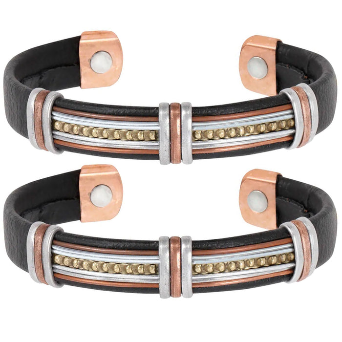2 Pc Leatherette Cuff Bracelet Pure Copper Magnetic Arthritis Pain Relief Gift