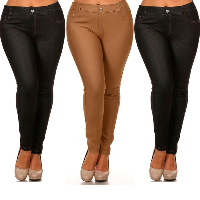 3 Pc Lot Womens Jeggings Plus Size Stretch Pants Skinny Jean Look Khaki Black XL