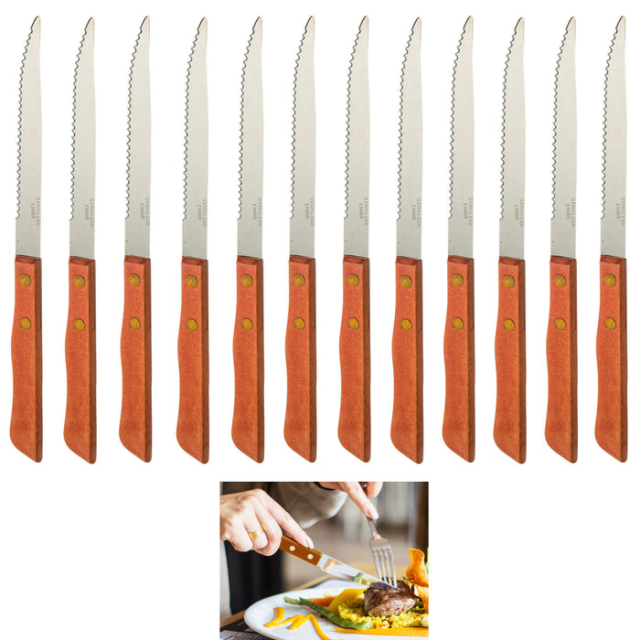 12 Pc Steak Knife Set Slim Serrated Edge Steel Knives Steakhouse Cutlery Utensil