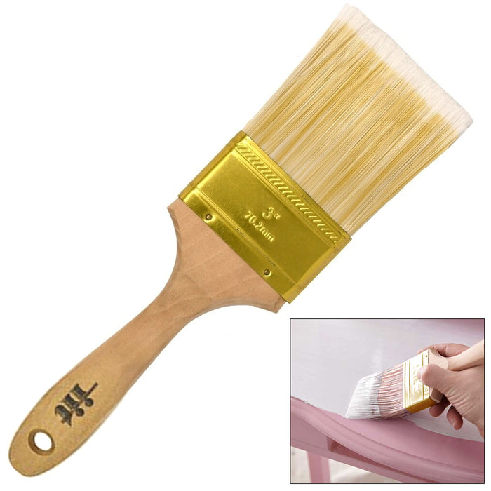 1 Pc Premium 3" Wood Handle Paint Brush Polyester Bristle Interior Exterior