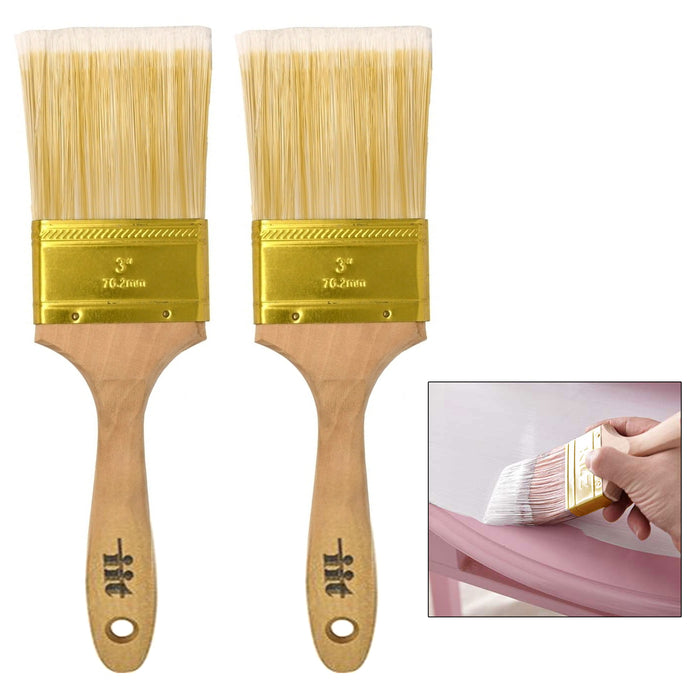 2 Pc Wood Handle Paint Brush 3" Polyester Bristle Walls Home Interior Exterior