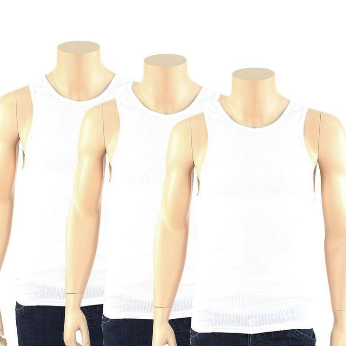 3 Men Slim Muscle Tank Top T-Shirt Ribbed Sleeveless Gym Fashion A-Shirt White M