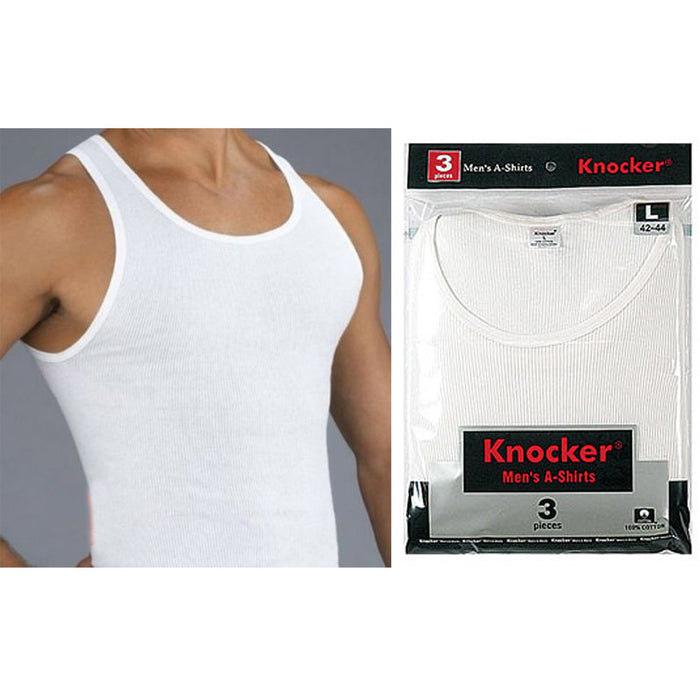 3X Mens A-Shirt 100% Cotton Ribbed Tank Top Undershirt Slim Muscle Tee White L !