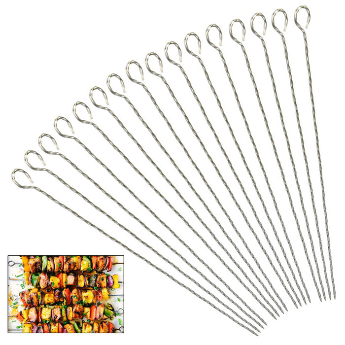16 BBQ Skewers Shish Kabob Sticks Barbecue Stainless Steel Metal Cook Grill 14"