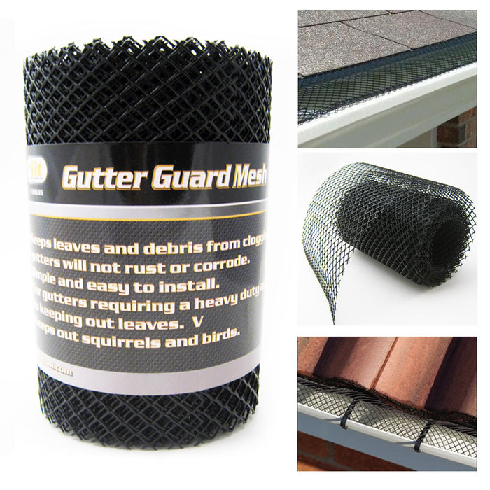 Gutter Guard Mesh 16 Ft X 6In Black Plastic 5" & 6" Gutters Cover Easy Install