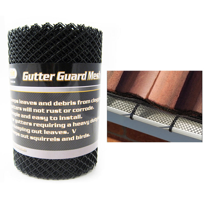 Gutter Guard Mesh 16 Ft X 6In Black Plastic 5" & 6" Gutters Cover Easy Install