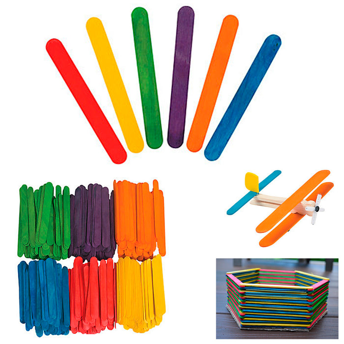 200 Pcs Wood Popsicle Sticks Assorted Colors Wooden Craft Sticks 4-1/2 x 3/8 New