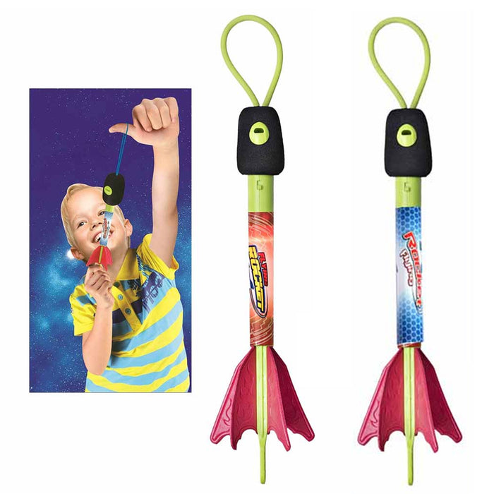 2 Slingshot Rocket Copters Sling Shot Fun Shooting Light Up Foam Finger Rockets