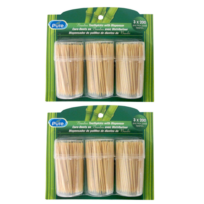 1200 Wooden Round Toothpicks Oral Dental Care 8Pk Holder Barware Portable Camp