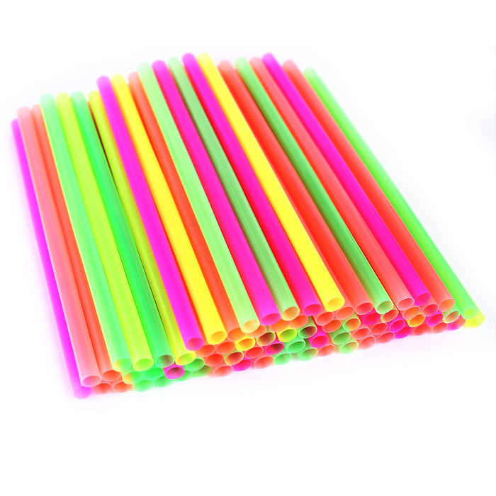 200 Pcs Neon Drinking Straws Smoothie Milkshake Tea Plastic Party Favors Large