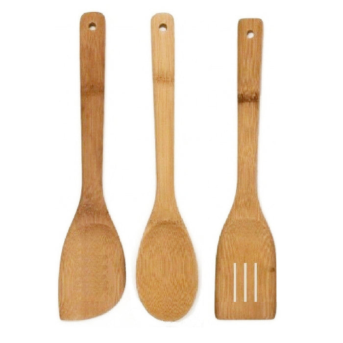 3 Pc Spatula Bamboo Cooking Utensil Set Spoon Mix Wooden Non Stick Kitchen Tools