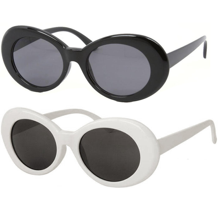 2 Oval Sunglasses White Black Clout Goggles Retro Glasses Vintage Kurt Cobain