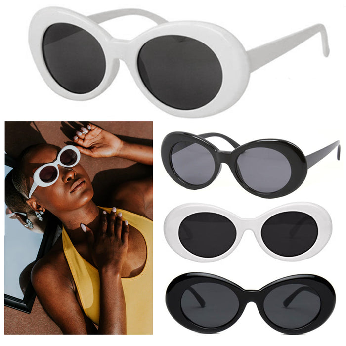 2 Oval Sunglasses White Black Clout Goggles Retro Glasses Vintage Kurt Cobain