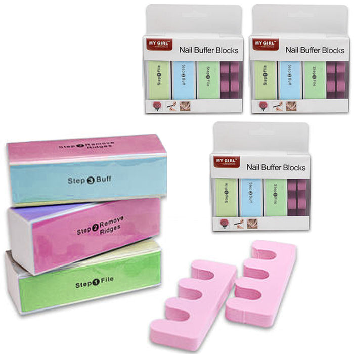 15Pcs Nail Buffer Blocks File Buff Smooth Shine Manicure Kit Toe Separators 3 Pk