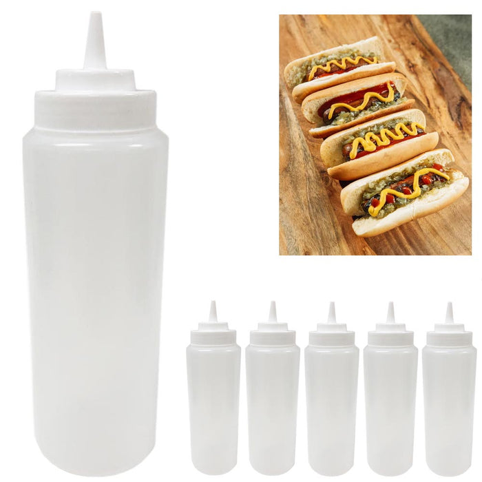 6 Clear Squeeze Bottle 32 Oz Wide Mouth Condiment Dispenser Dressing Sauce Large