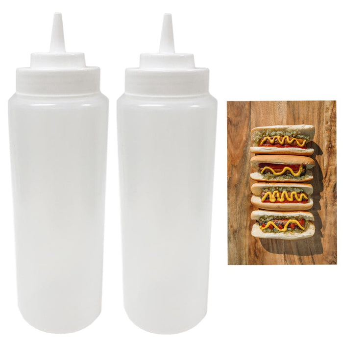 2 Large Wide Mouth Squeeze Bottle Clear Condiment Dispenser Dressing Sauce 32 Oz