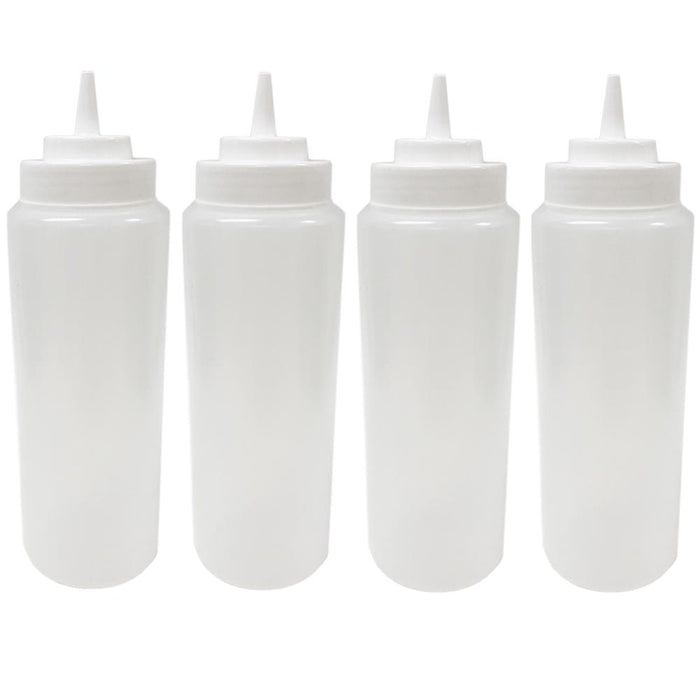 4 Large 32 Oz Squeeze Bottle Clear Wide Mouth Condiment Dispenser Dressing Sauce