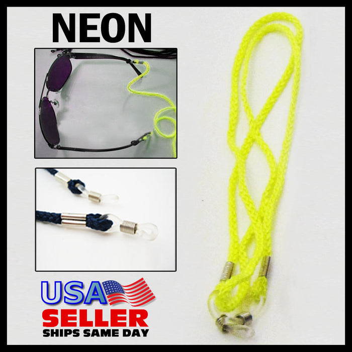 2PC Neon Yellow Braided Lanyard Sunglasses Glasses Eyewear Nylon Retainer Straps