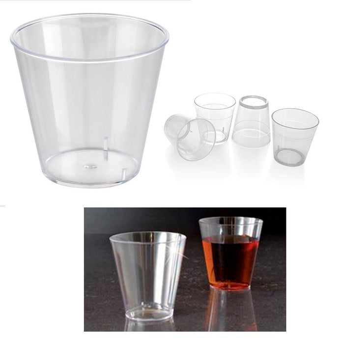 25 Clear Shot Glasses Hard Plastic Disposable Cups Wine Party Catering Bar 1.5oz