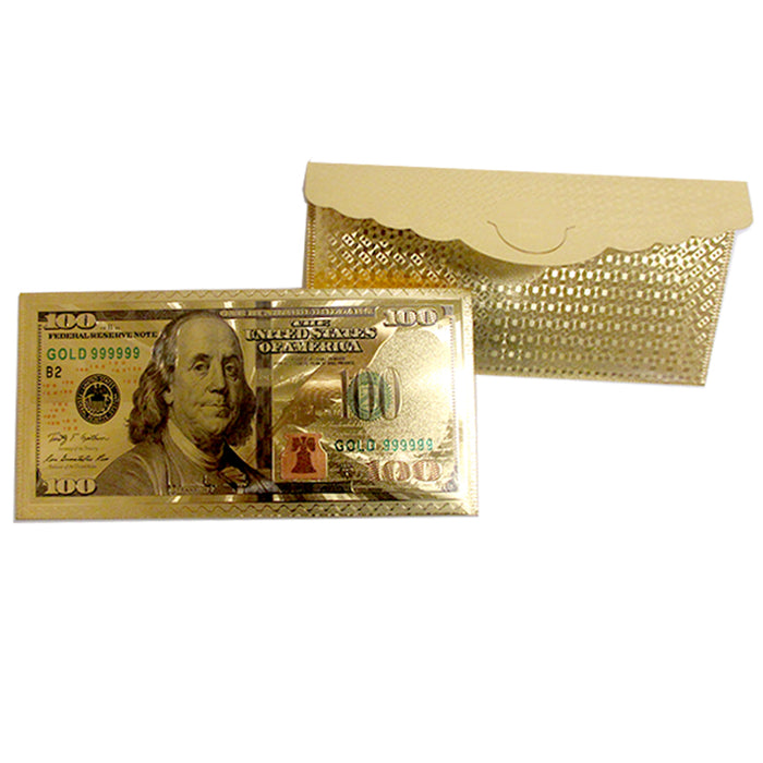 1 X $100 Dollar Bill Envelope Gift Money Gold Foil Plated Card Sleeve Wedding