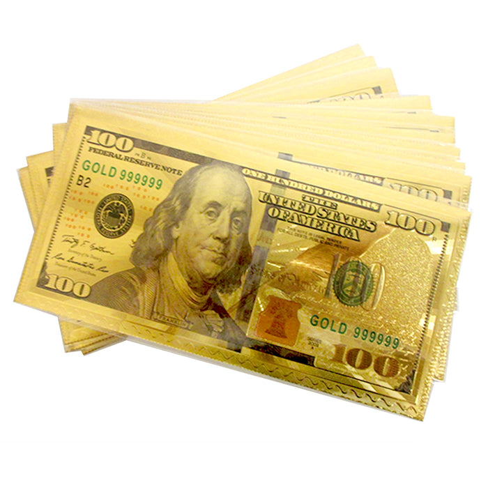 6x $100 Dollar Bill Envelope Gift Money Card Gold Foil Banknote Party Invitation
