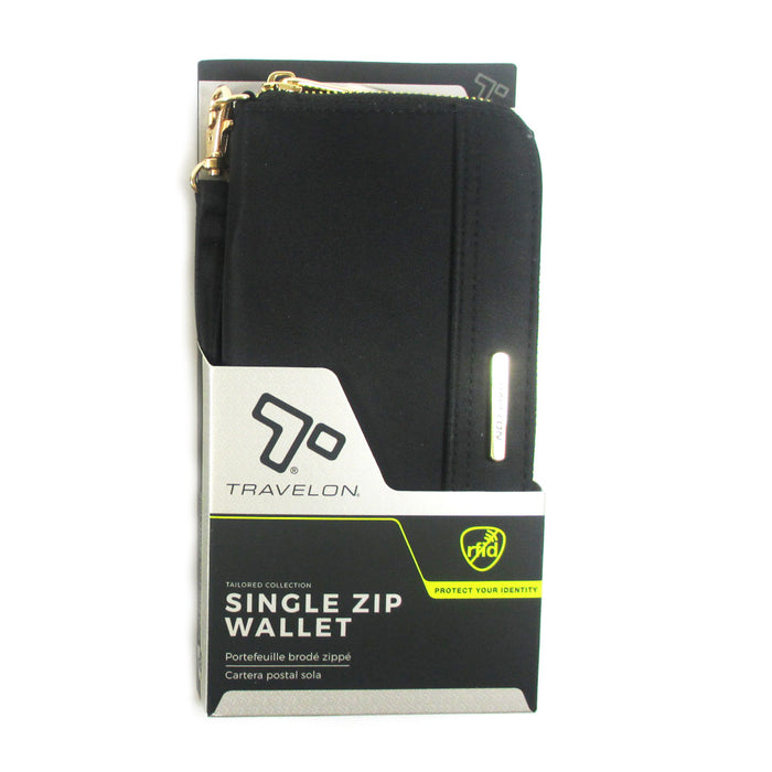 1 Travelon RFID Blocking Single Zip Wallet Womens Anti-Theft Purse Strap Black