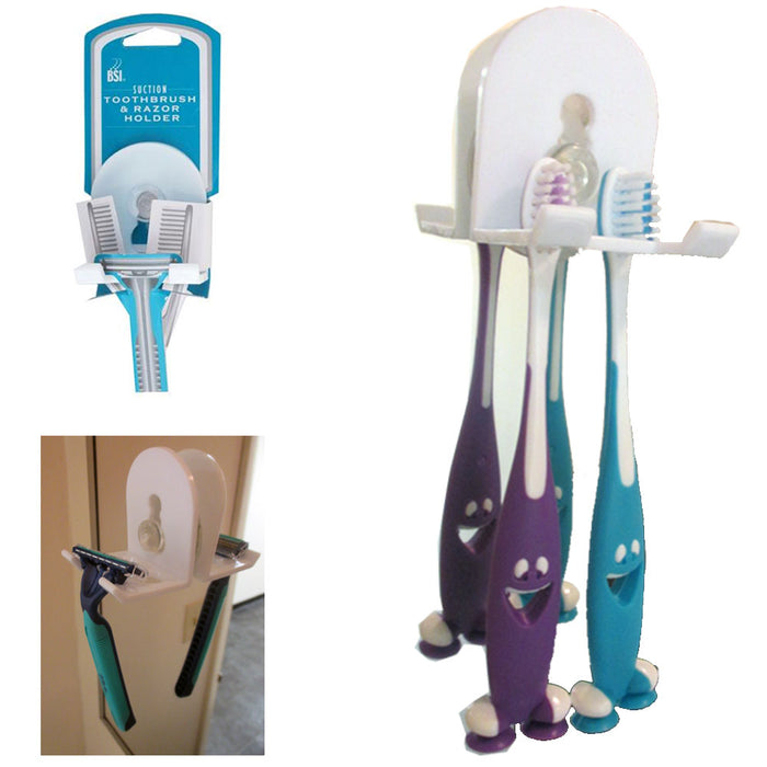 Toothbrush Razor Holder Suction Wall Mount Grip Plastic Stand Home Bathroom Tool