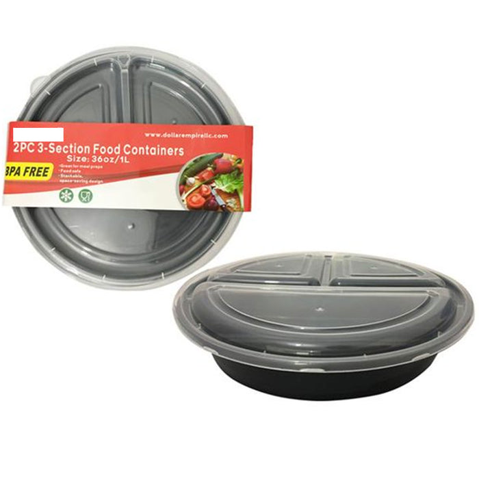 24 Lot 3 Compartment Food Storage Containers Divided Plates Lids Meal Prep 36oz