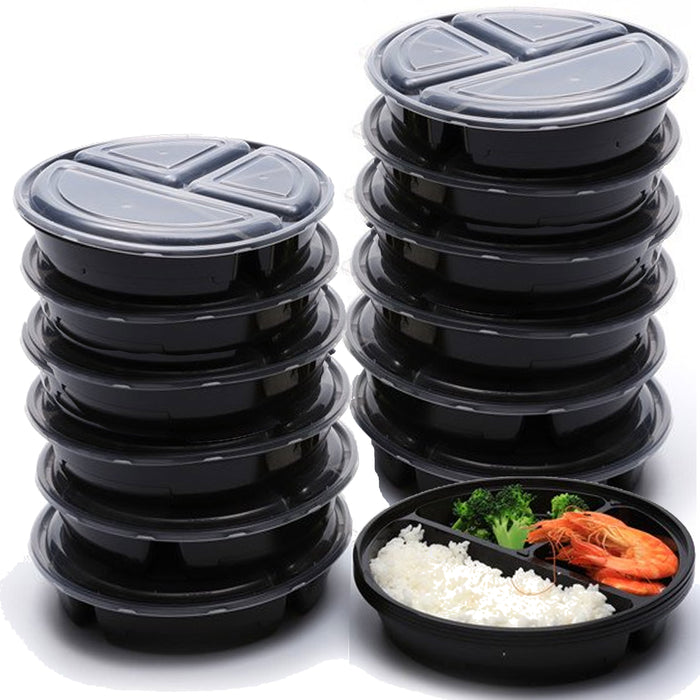 12 X Food Storage Containers Meal Prep 3 Section Divided Plates W/ Lids BPA Free
