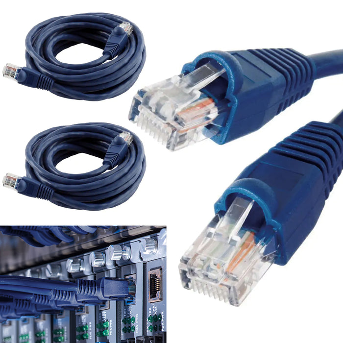 2 Pc 15ft RJ45 Cat5e Patch Cord Cable Ethernet Internet Network LAN Router Blue
