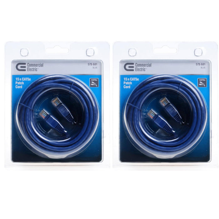 2 Pc 15ft RJ45 Cat5e Patch Cord Cable Ethernet Internet Network LAN Router Blue