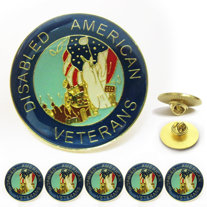 6 Pc Disabled American Veterans Round Lapel Pin Military Patriotic Medals Gifts