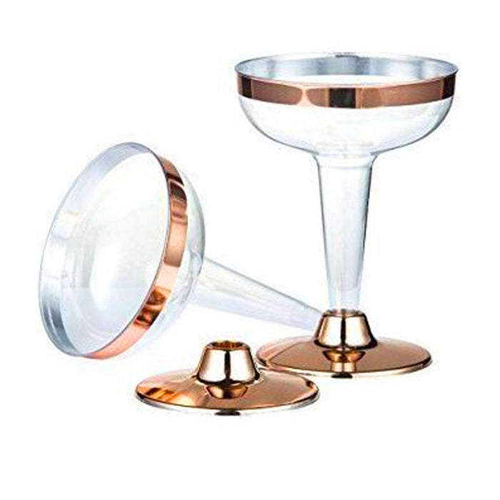 32 Wedding Party Rose Gold Rim Plastic Champagne Flutes Disposable Glasses 4.5oz