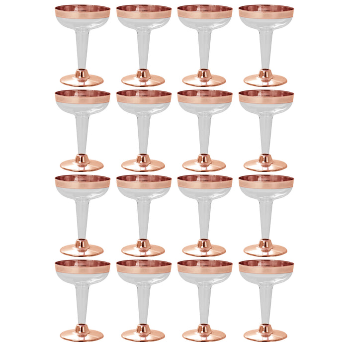 16 Rose Gold Rim Plastic Champagne Flutes Disposable Glasses Wedding Party 4.5oz