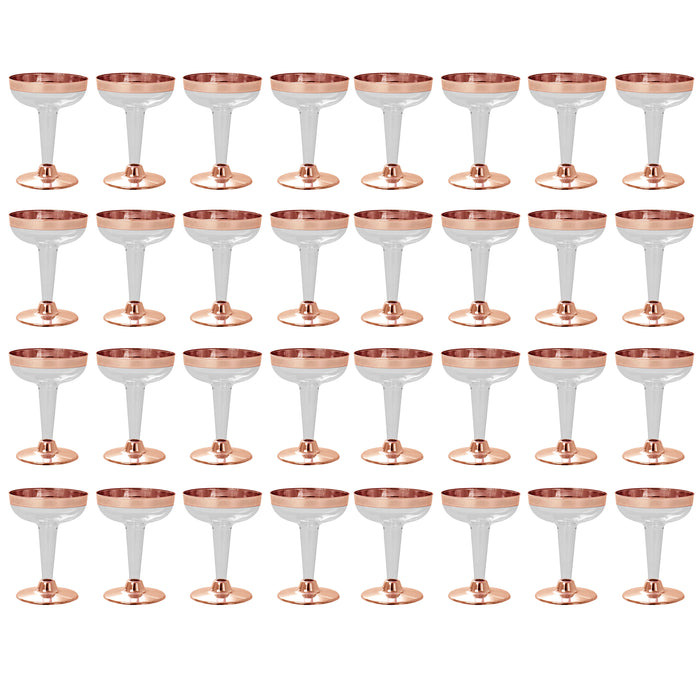 32 Wedding Party Rose Gold Rim Plastic Champagne Flutes Disposable Glasses 4.5oz