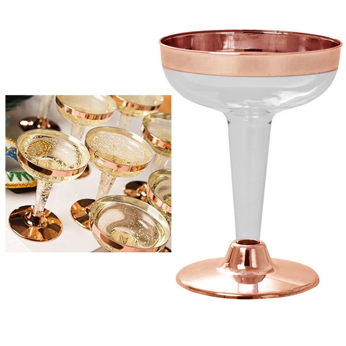 16 Rose Gold Rim Plastic Champagne Flutes Disposable Glasses Wedding Party 4.5oz