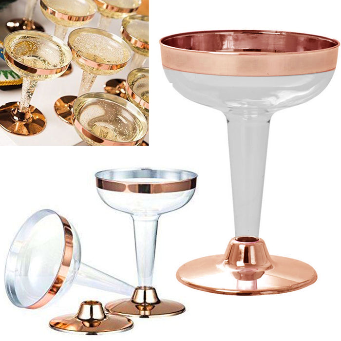 32 Wedding Party Rose Gold Rim Plastic Champagne Flutes Disposable Glasses 4.5oz