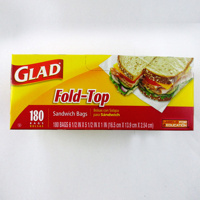 Glad Fold Top Food Storage Sandwich Bags, 180 Count 