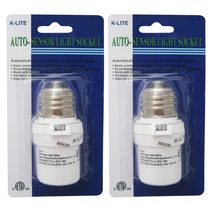2 Pack Auto Sensor Dusk Dawn White Light Photocell Control Screw In Bulb Socket