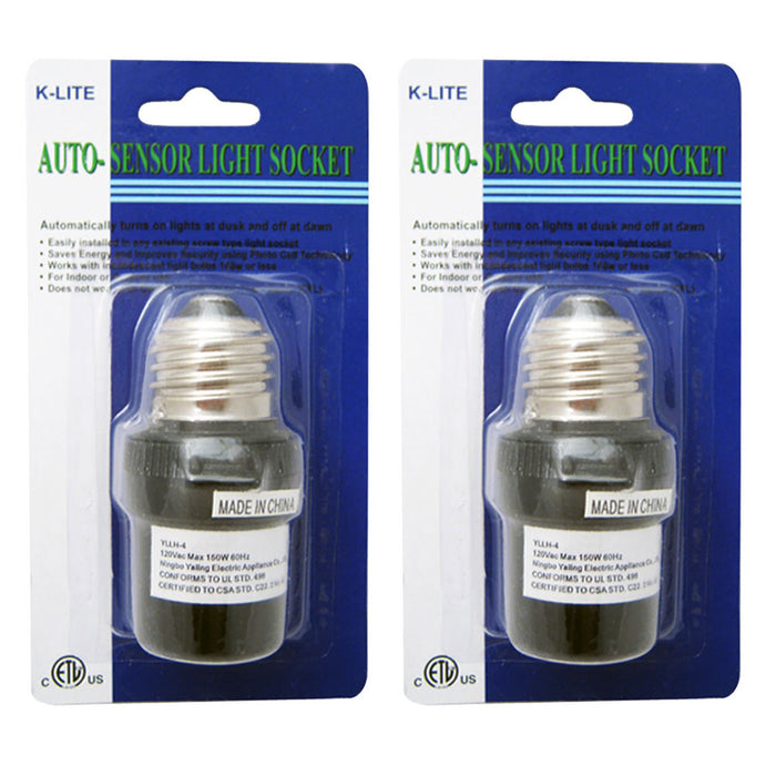 2 Pack Auto Sensor Dusk To Dawn Photocell Light Control Screw In Bulb Socket Blk
