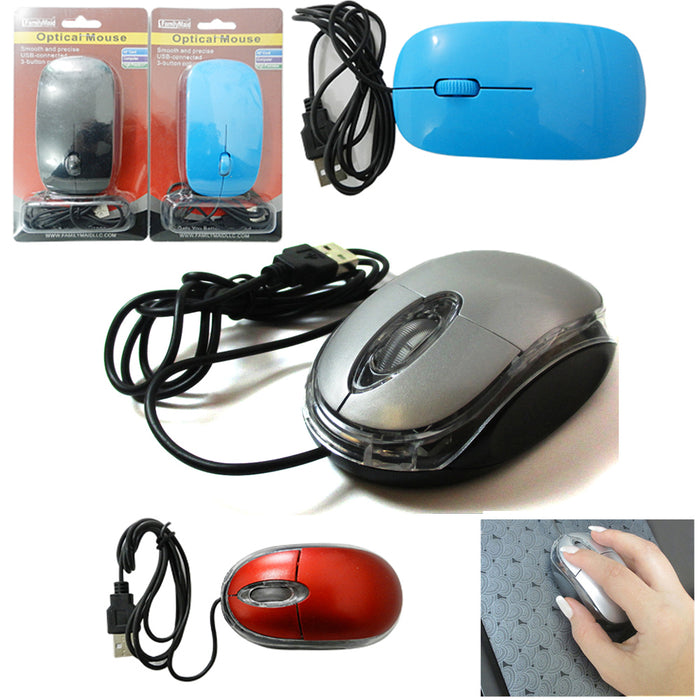5 Pack Wired USB Optical Mouse Light Scroll Wheel Mice Laptop Computer PC Black