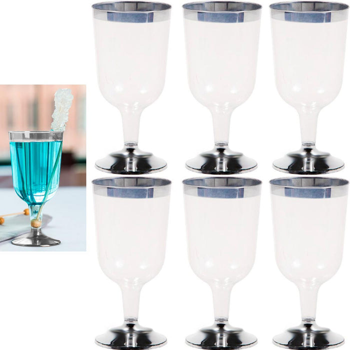 6pc Plastic Champagne Wine Flute Disposable Glasses 6oz Wedding Party Silver New